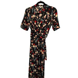 Equipment Femme STUNNING Black 100% SILK floral WRAP dress S